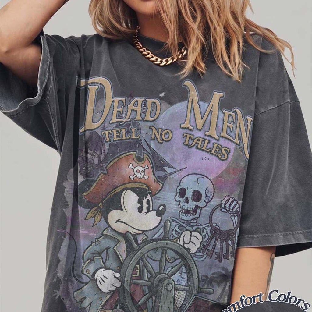 Retro Comfort Colors Pirates of the Caribbean Boxy Shirt Mickey Pirate Dead Men Tell No Tales Tee Disneyland 2026 Vacation Halloween Tee