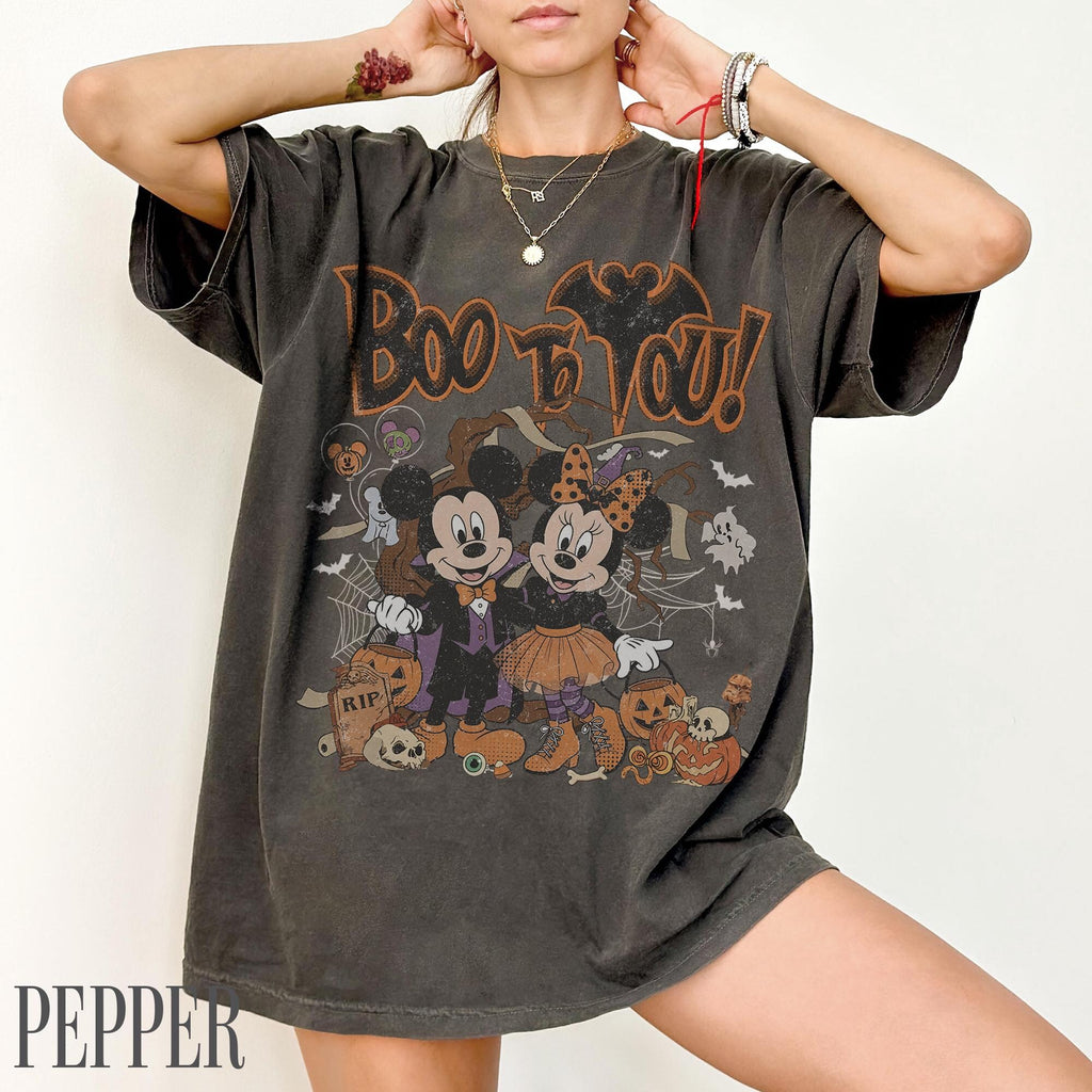 Comfort Colors Retro Mickey Minnie Halloween Fall Shirt Women, Boo to You Disney Not So Scary Party Spooky Season Disneyland Trip 2026 Graphic Tee, Gift for Her Aesthetic