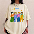 Comfort Colors Hand Painted Funny Cats 90s Graphic Tees Cute Cat Lover Shirt Whimsical Cat Graphic Tee Colorful Cat Art TShirt