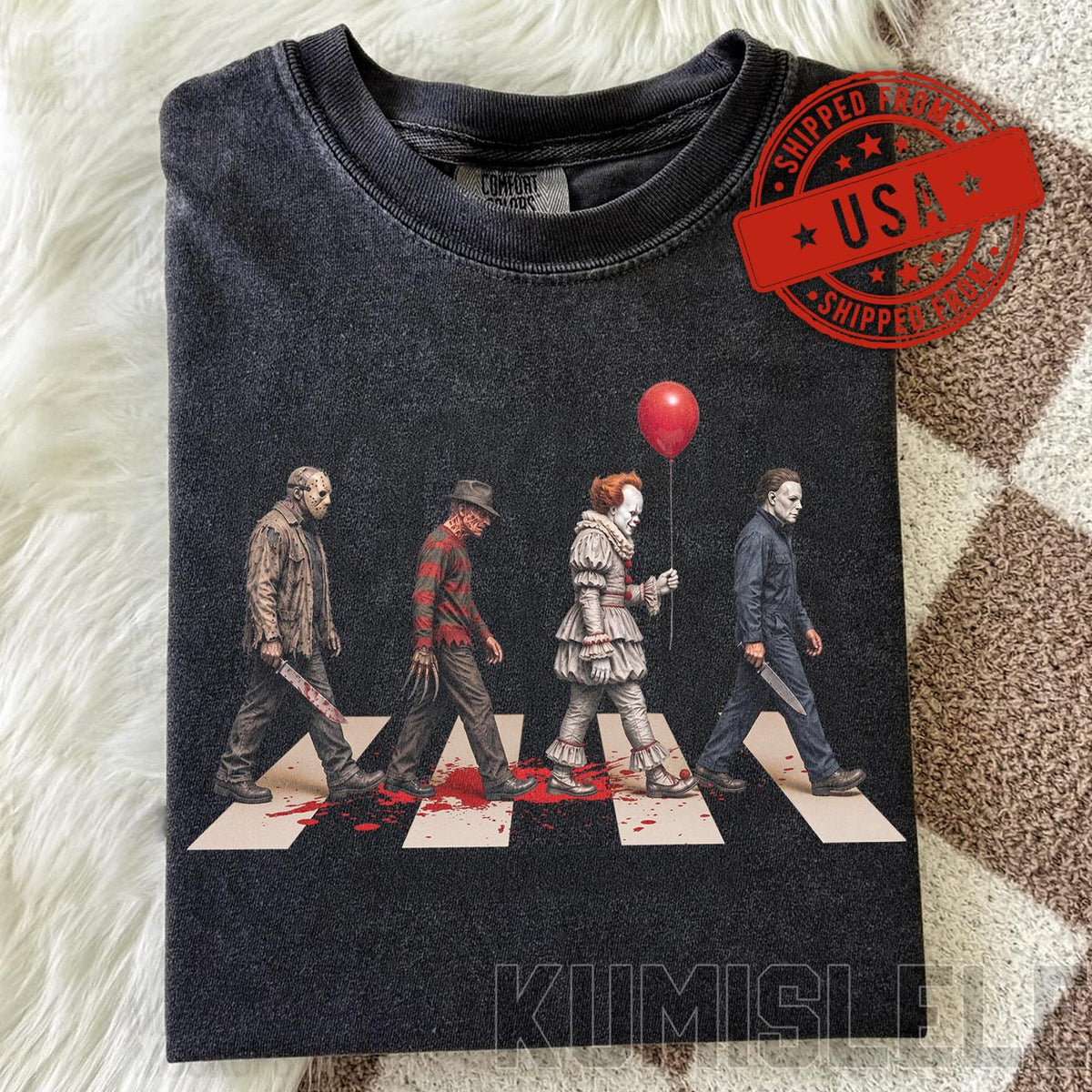 Vintage Horror Characters Abbey Road Shirt Retro Halloween Crewneck Classic Movie TShirt Comfort Colors Aesthetic Streetwear Gift