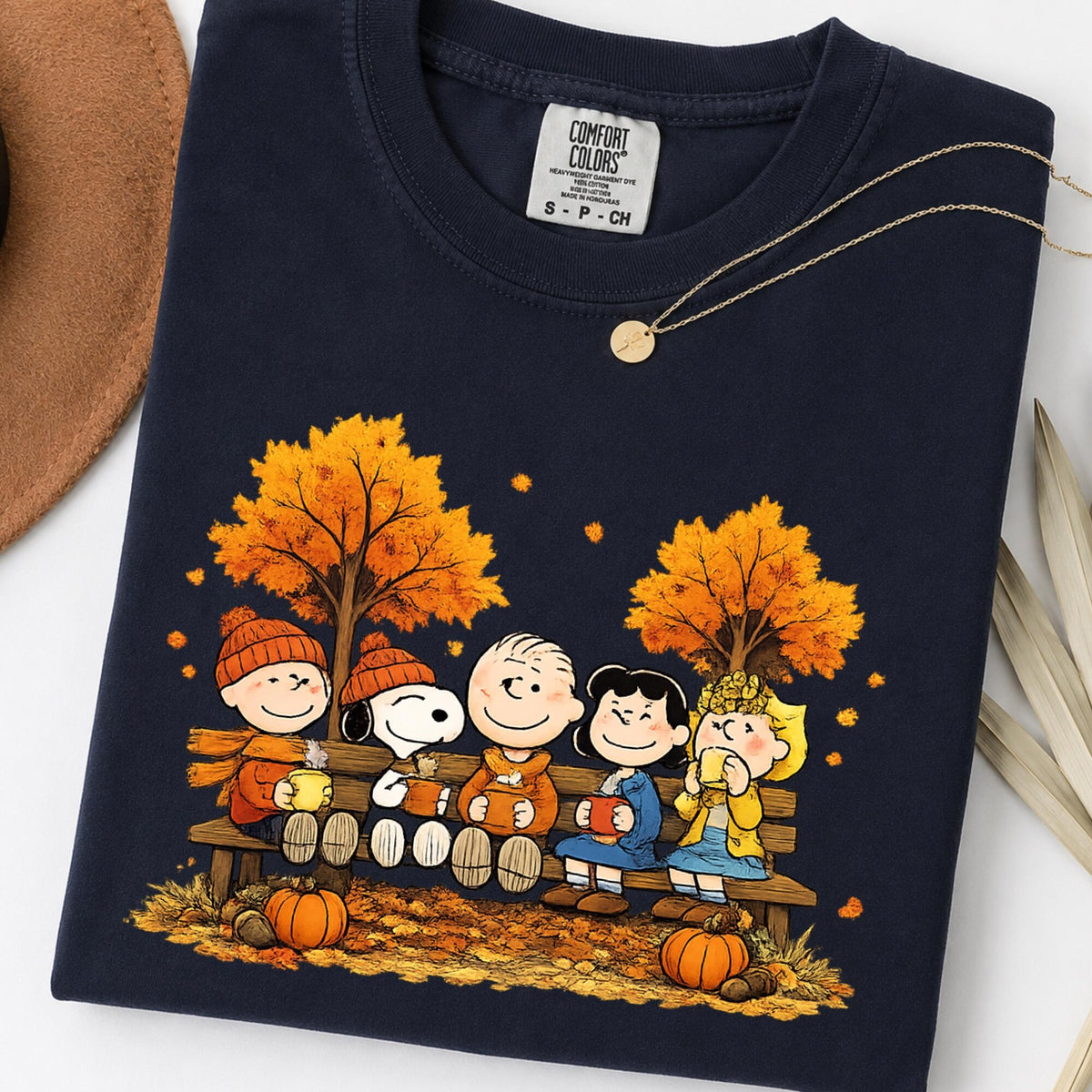 Comfort Colors Snoopy Charlie Brown Thanksgiving Shirt Women, Fall Friends Dog Autumn Leaves Funny Cartoon Graphic Tee, Gift for Her Aesthetic
