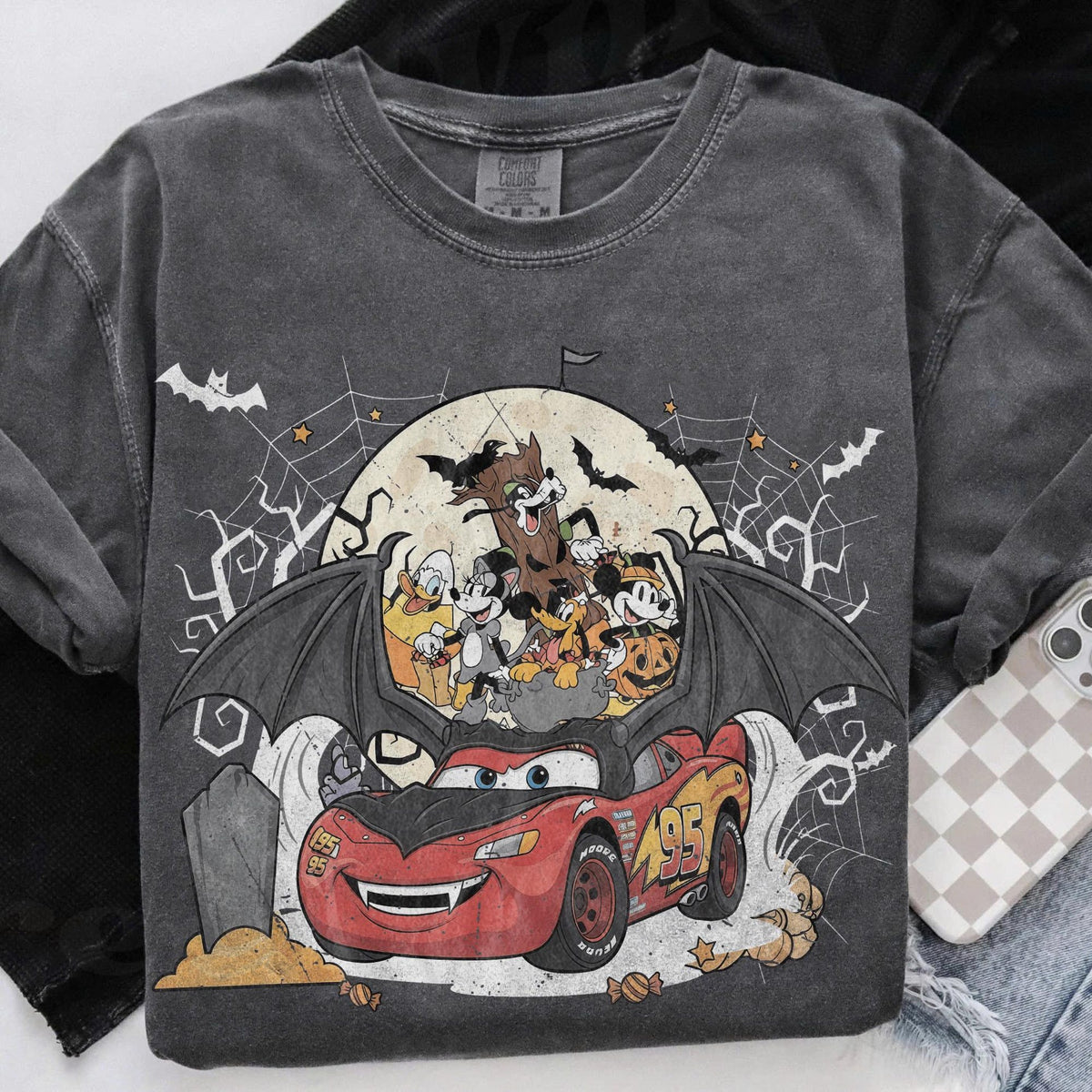 Comfort Colors Lightning McQueen Halloween Cars Shirt Women, Disney Mickey and Friends Spooky Family Matching Vacation 2026 Graphic Tee, Gift for Her Aesthetic