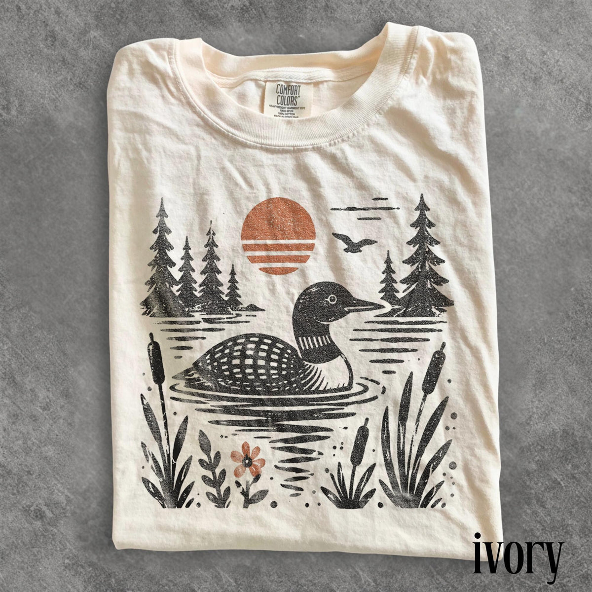 Old School Loon Lake Graphic Tee Wildlife Nature Bird Shirt Rustic Outdoor Vintage Style Top Comfort Colors Wildlife Gift Tee