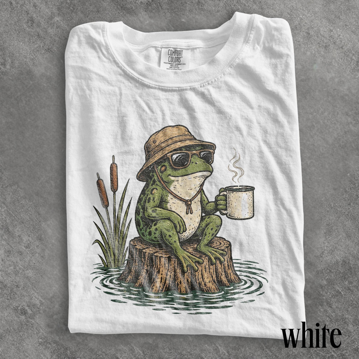 Classic Coffee Frog Graphic Tee Funny Swamp Animal Illustration Shirt Retro Outdoor Adventure Top Comfort Colors Frog Gift Tee