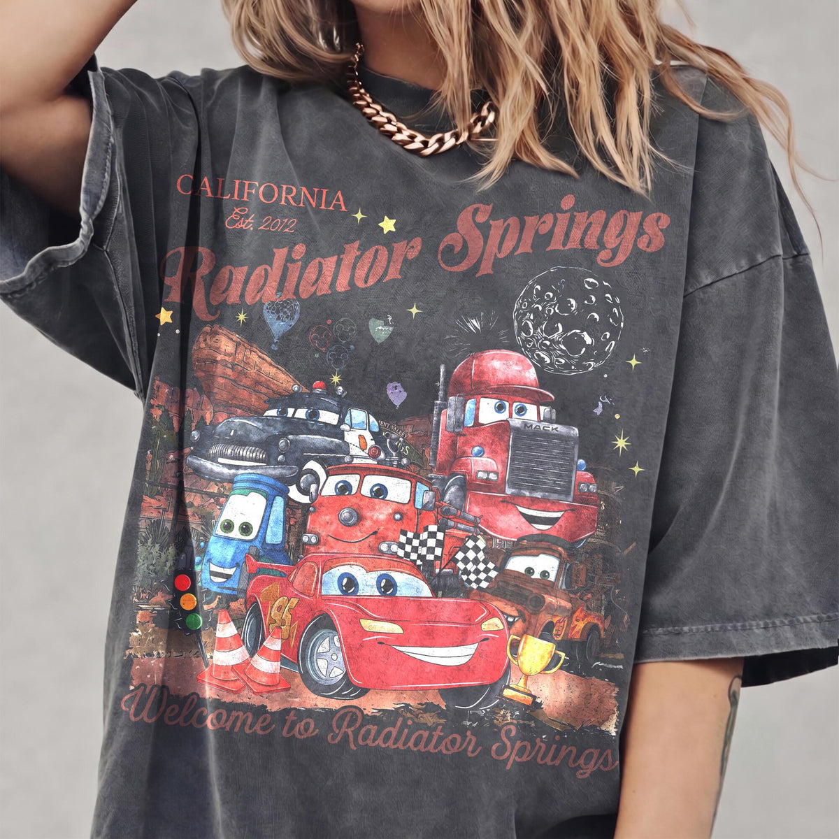 Comfort Colors Vintage Radiator Springs Lightning McQueen Shirt Women, Disney Pixar Cars Family Vacation Movie Graphic Tee, Gift for Her Aesthetic
