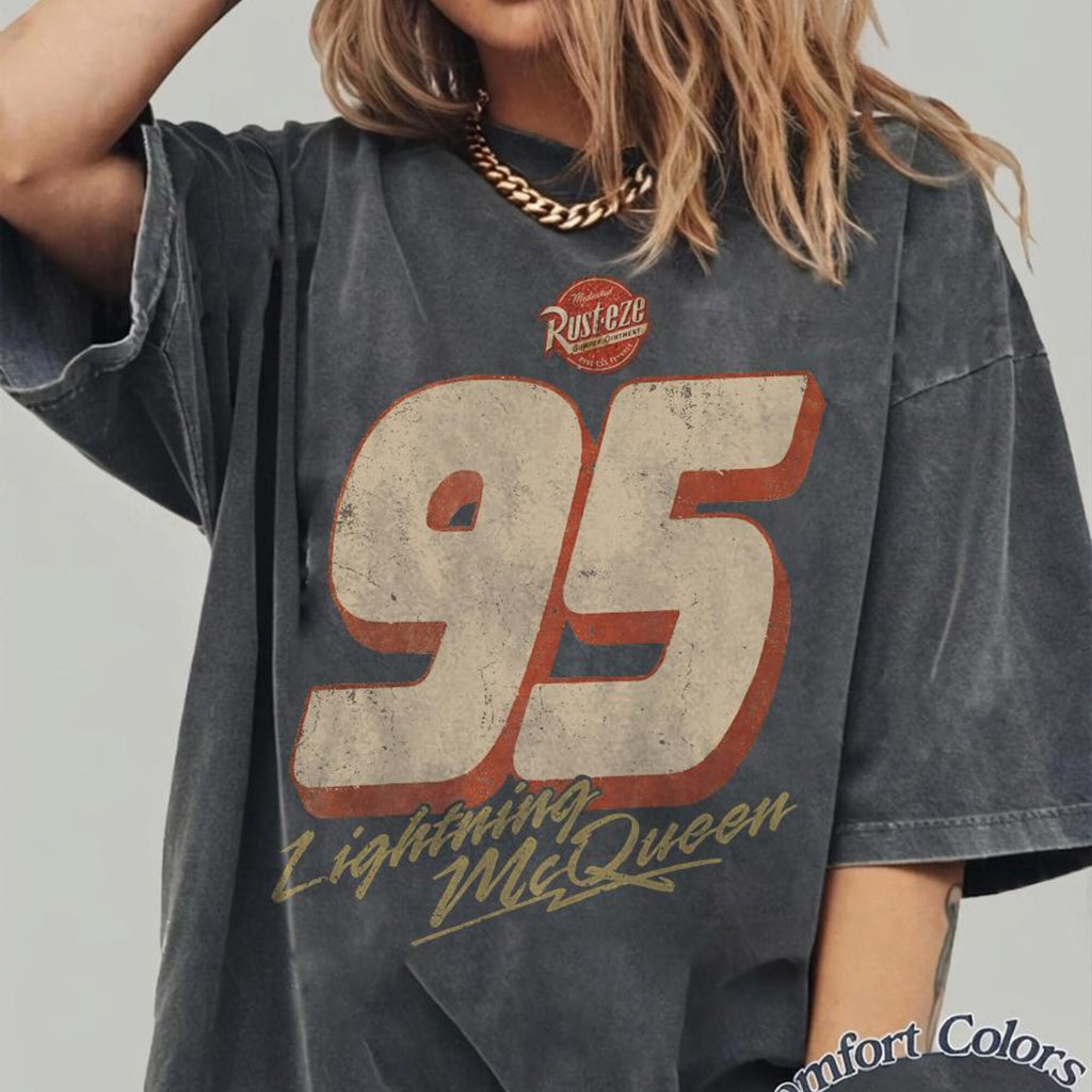 Comfort Colors Retro Lightning McQueen Shirt Women, Disney Pixar Cars Land Disneyland Family Vacation Matching Birthday Apparel Graphic Tee, Gift for Her Aesthetic