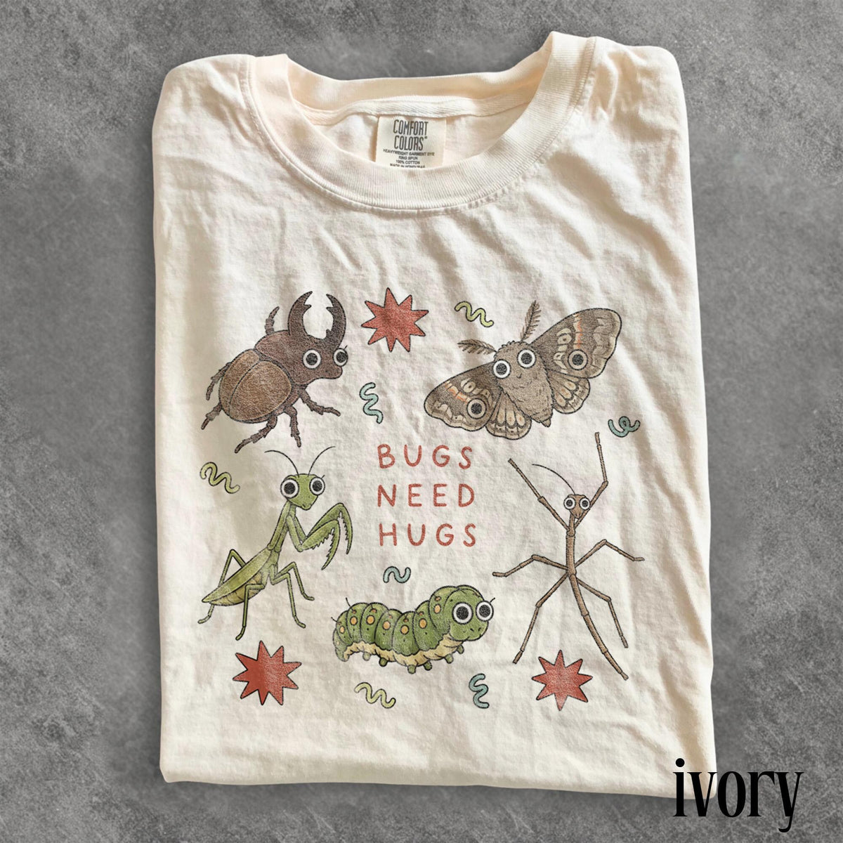 Cute Insect Friends Graphic Tee Bugs Need Hugs Science Teacher Shirt Entomology Nature Classroom Apparel Comfort Colors Gift Tee