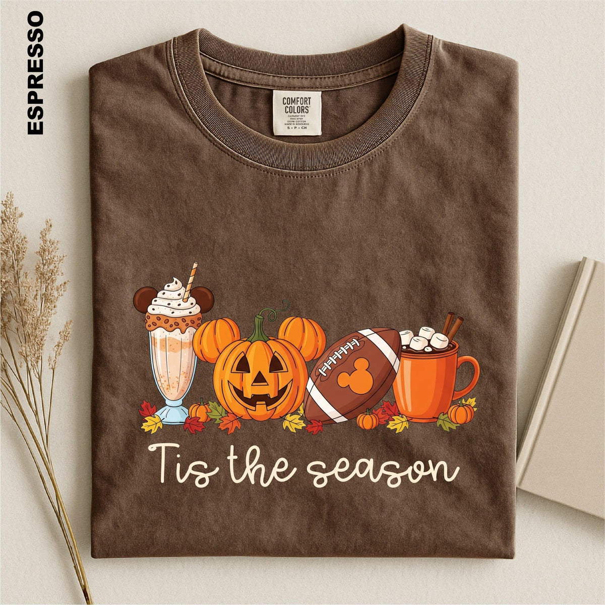 Comfort Colors Mickey Tis the Season Fall Shirt Women, Cute Disney Pumpkin Season Autumn Cozy Football Game Day Graphic Tee, Gift for Her Aesthetic