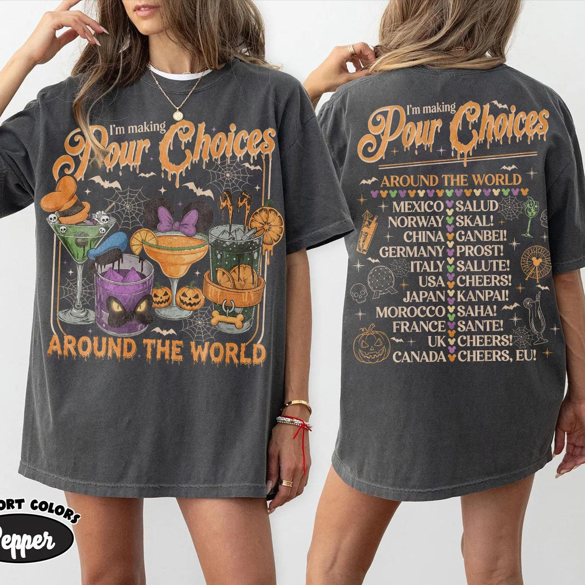 Comfort Colors Drinking Around The World Shirt EPCOT Halloween Shirt Disney Food And Wine Tee Spooky Season Drinking Shirt