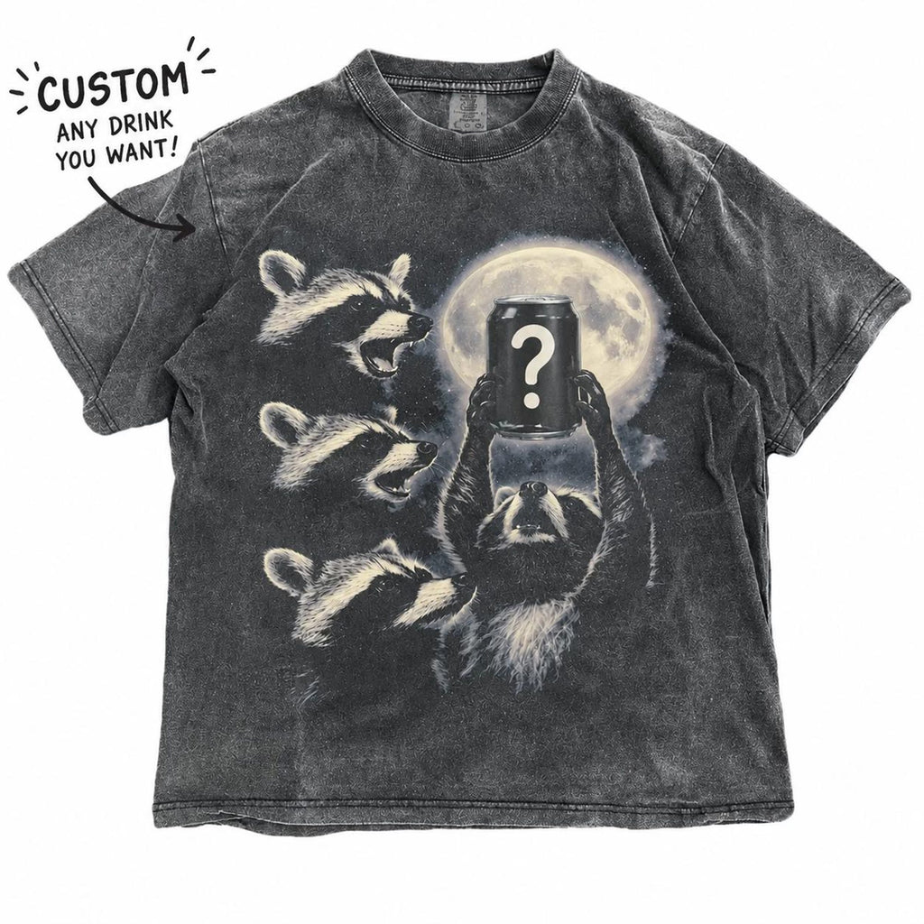 Personalization Raccoon Moon Shirt Custom Drink Bootleg Tee Funny Trash Panda Graphic TShirt Retro 90s Space Tee Personalized Gift