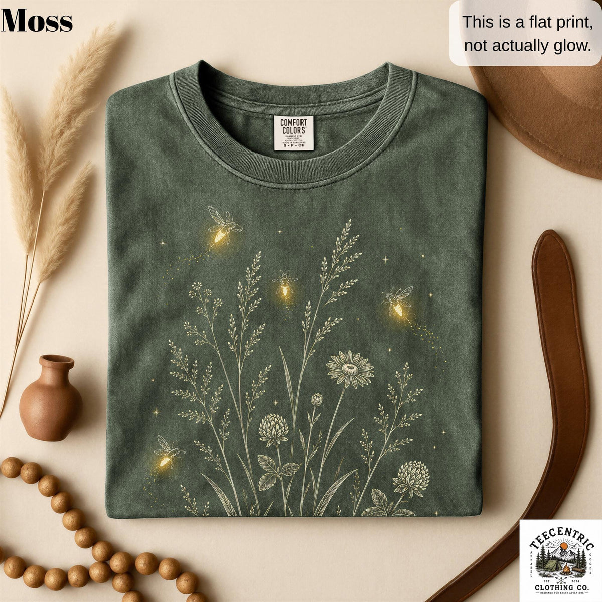 Comfort Colors Firefly Wildflower Shirt  Cottagecore Lightning Bug Tee  Botanical Nature Lover Gift  Boho Garden Aesthetic Shirt
