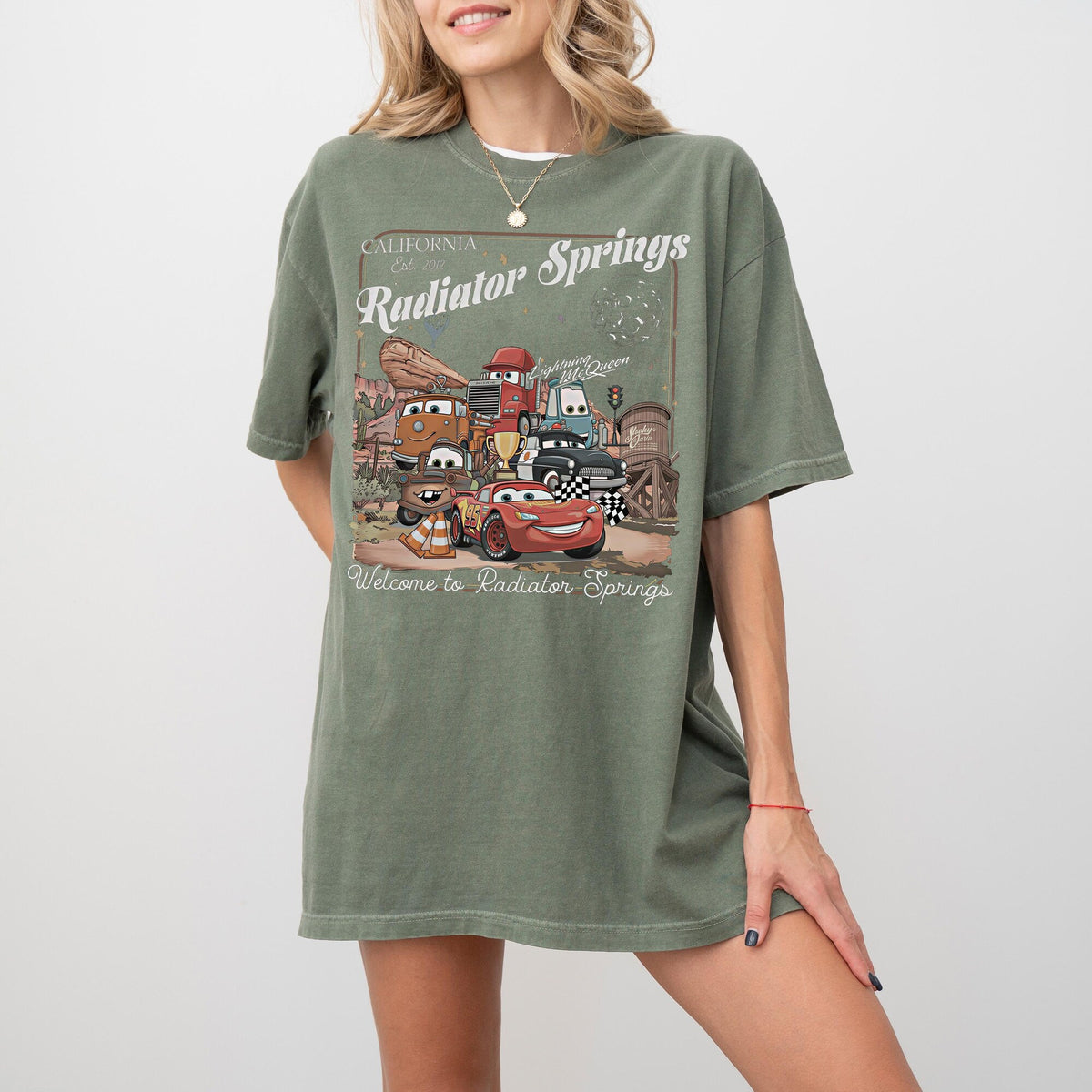 Comfort Colors Retro Radiator Springs Lightning McQueen Shirt Women, Disney Pixar Cars Family Disneyland Vacation Outfit Graphic Tee, Gift for Her Aesthetic