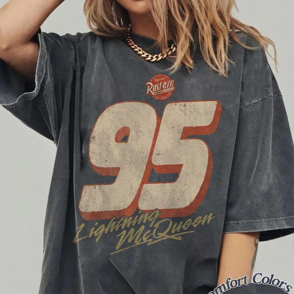Comfort Colors Retro Lightning McQueen Shirt Women, Disney Pixar Cars Land Disneyland Family Vacation Matching Birthday Graphic Tee, Gift for Her Aesthetic
