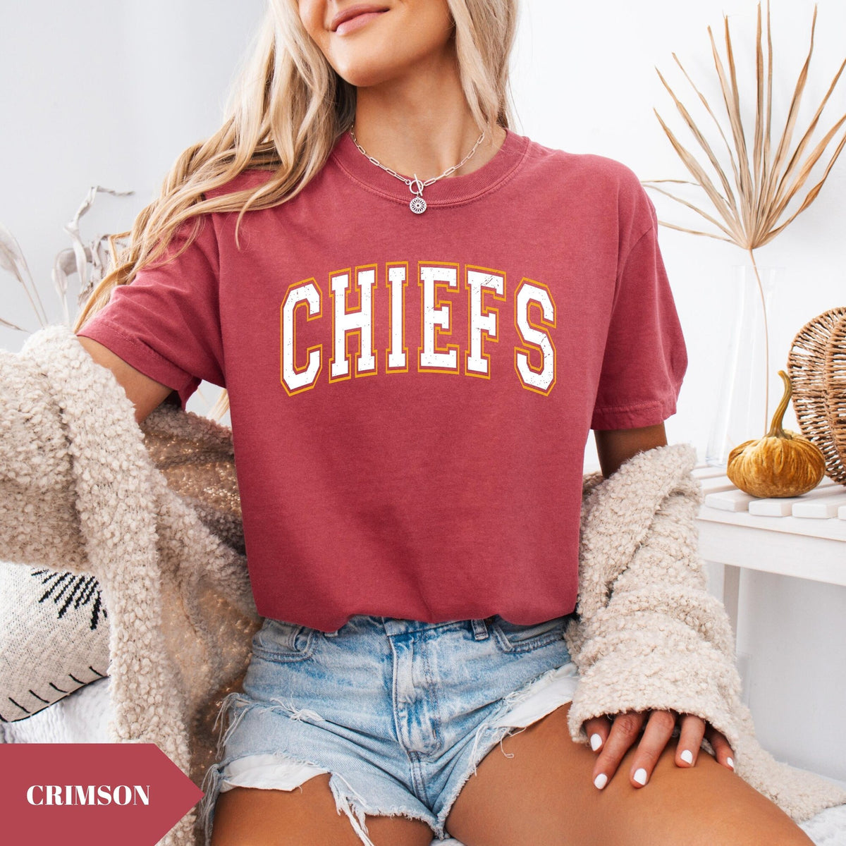 Comfort Colors Chiefs Football Shirt KC Football Fan Tee Vintage Game Day TShirt Chiefs Fan Gift for Her