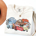 Comfort Colors Checkered Lightning McQueen and Friends Shirt Women, Retro Disney Pixar Cars Graphic Tee, Gift for Her Aesthetic