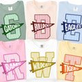 Comfort Colors Personalized School Mascot  TShirt Gingham Varsity Letter Graphic Tee Game Day Team Shirt Back To School Gift Teacher Tee
