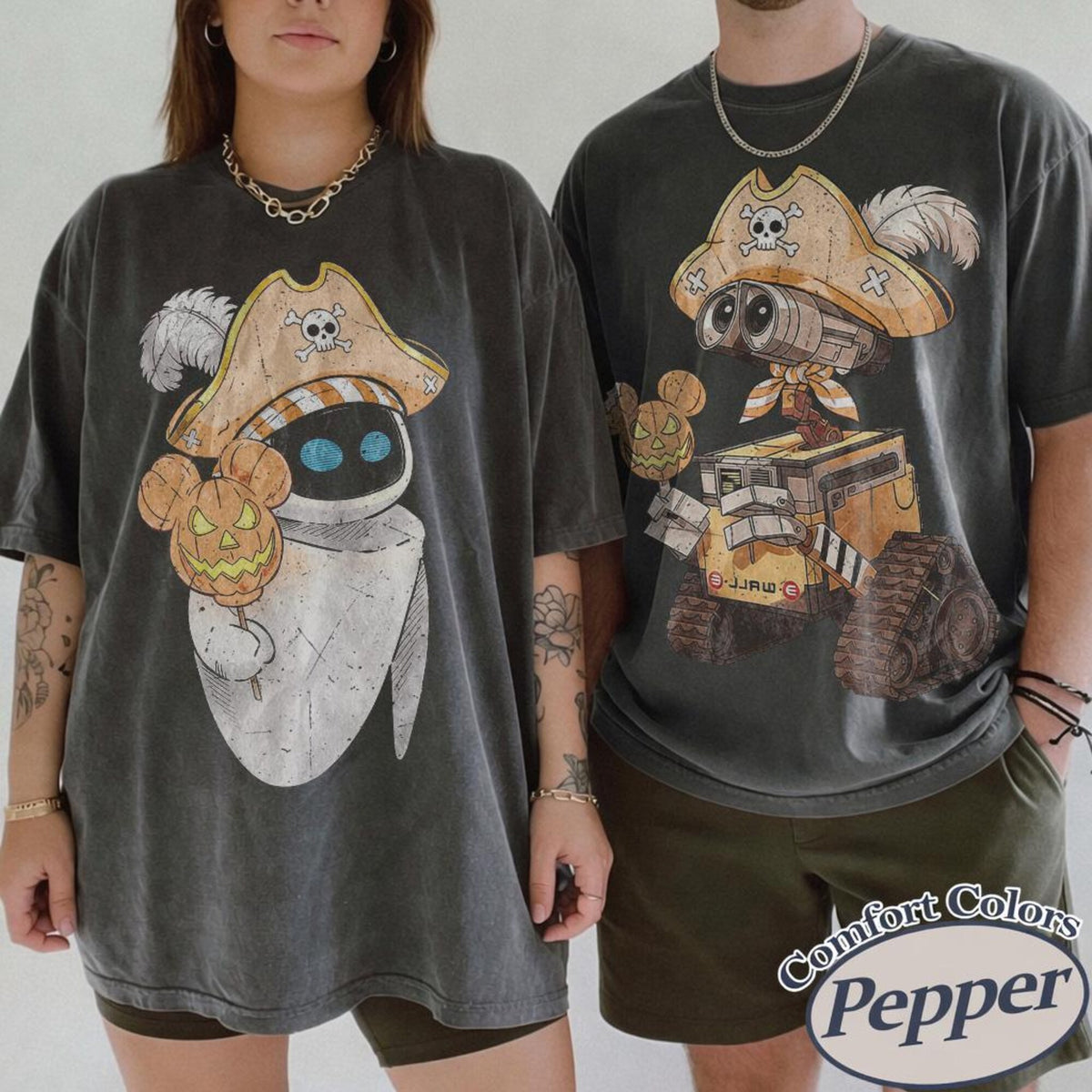 Comfort Colors Disney Pixar WallE And Eve Couple Halloween Shirt Mickeys Not So Scary Halloween Party Shirt WDW Magic Kingdom Shirt Tee