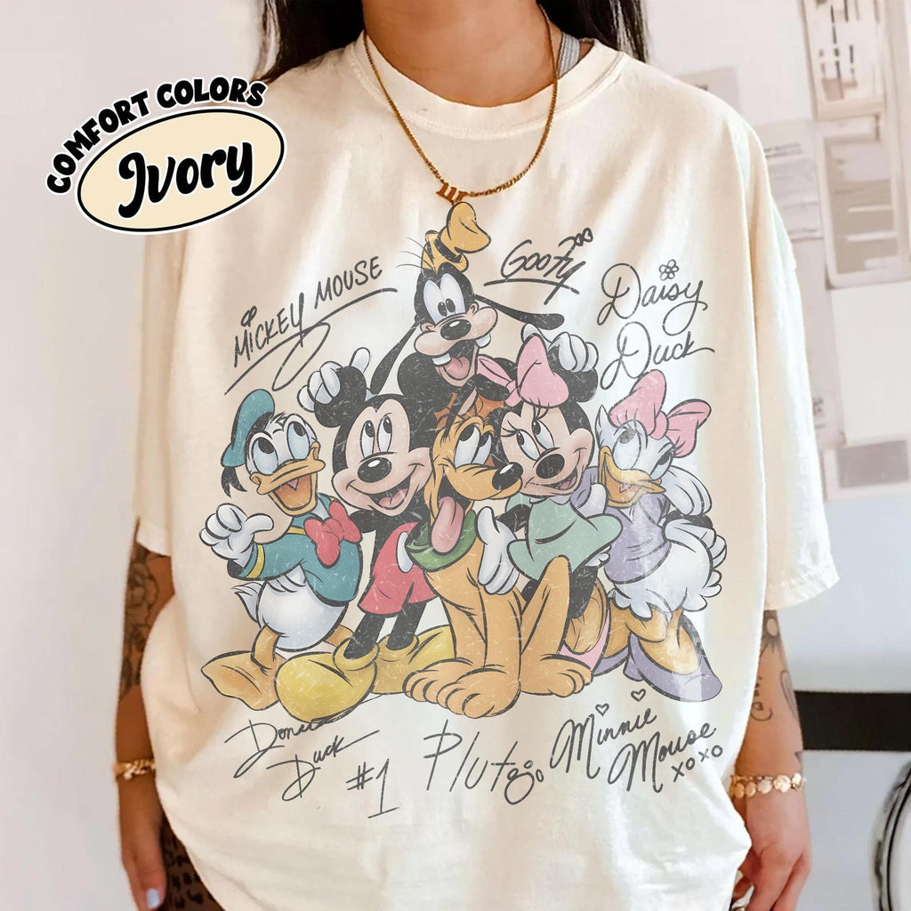 Comfort Colors Retro Mickey And Friends Signatures Shirt Disney Mouse Head Tee Disneyland Family Trip 2026 Mickey  Co Gift Disney Tee
