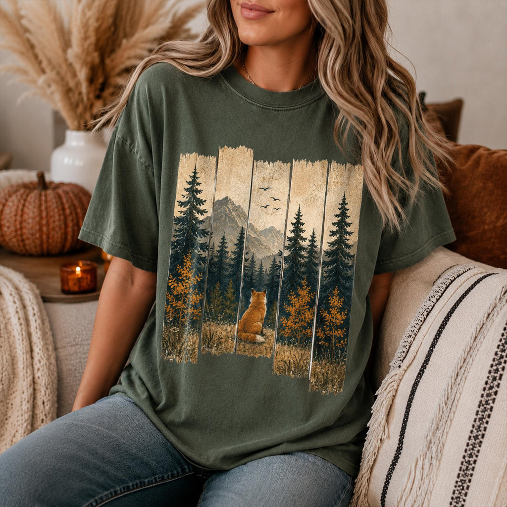 Comfort Colors Fox Mountain Autumn Shirt Rustic Forest Wildlife Nature Lover