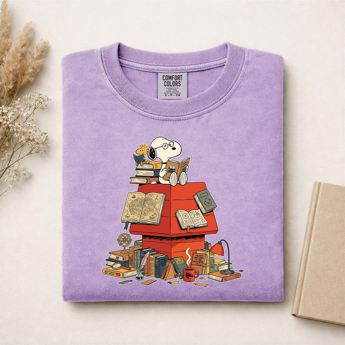 Comfort Colors Snoopy Book Lover Shirt Women, Reading Dog Peanuts Bookworm Charlie Brown Library Lover Graphic Tee, Reader Gift for Her Aesthetic