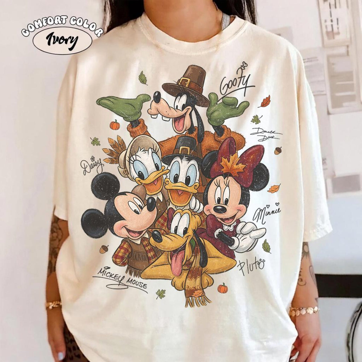 Comfort Colors Retro Mickey and Friends Thanksgiving Signatures Fall Shirt Women, Disney Fall Vibes Autumn Tis the Season Pumpkin Graphic Tee, Gift for Her Aesthetic