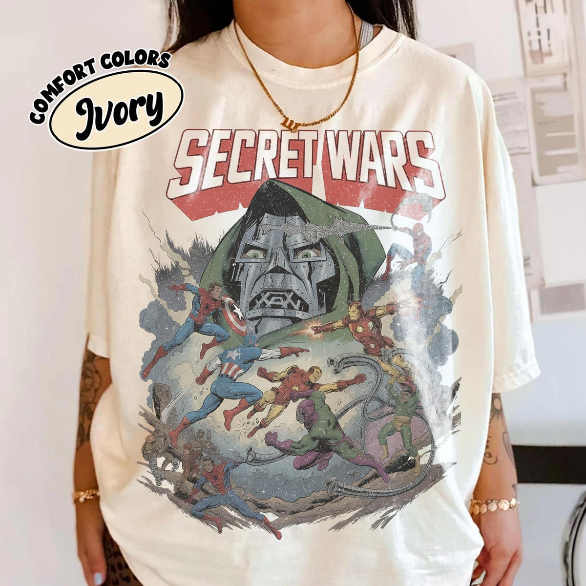 Comfort Colors Vintage 90s Doctor Doom Shirt Women, Retro Streetwear Marvel Secret Wars Doomsday Avengers Comic Book Graphic Tee, Fan Gift for Her Aesthetic