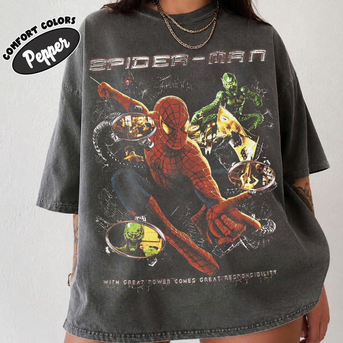 Comfort Colors Retro 90s Spider Man Homage Shirt Women, Vintage Marvel Avengers Comic Superhero Graphic Tee, Fan Gift for Her Aesthetic
