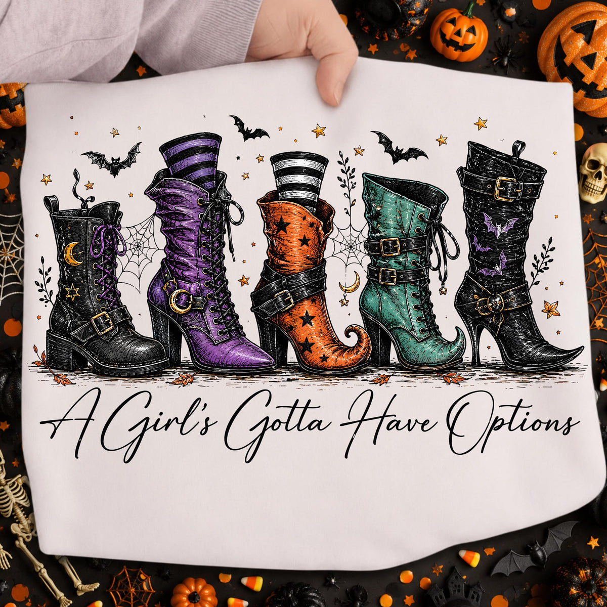 Comfort Colors A Girl Gotta Have Options Shirt Women, Retro Halloween Witches Spooky Season Feeling Witchy Trendy Graphic Tee, Spooky Gift for Her Aesthetic