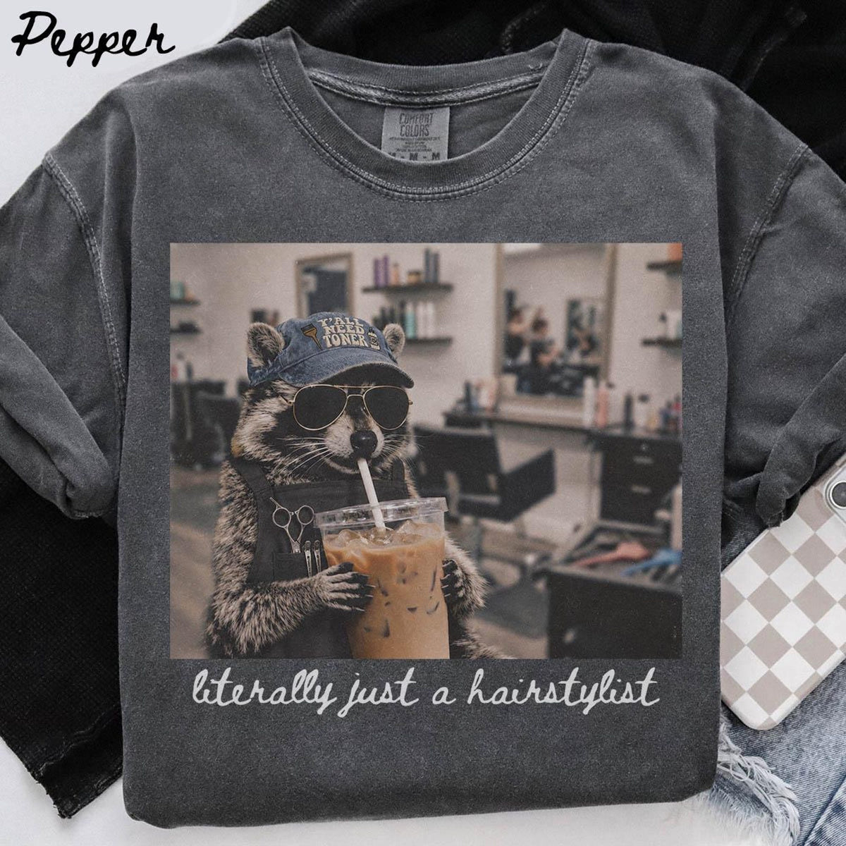 Comfort Colors Hairstylist Raccoon Shirt Hair Stylist Graduation Gifts Funny Cosmetology Tshirt Hairdresser Team Tee Women