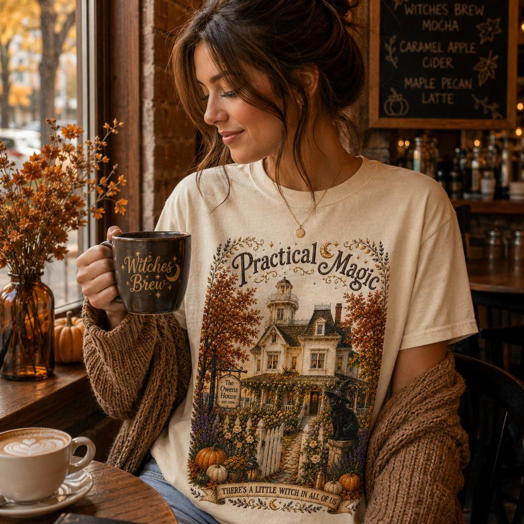 Practical Magic House TShirt  Vintage Halloween Cottage Pumpkins