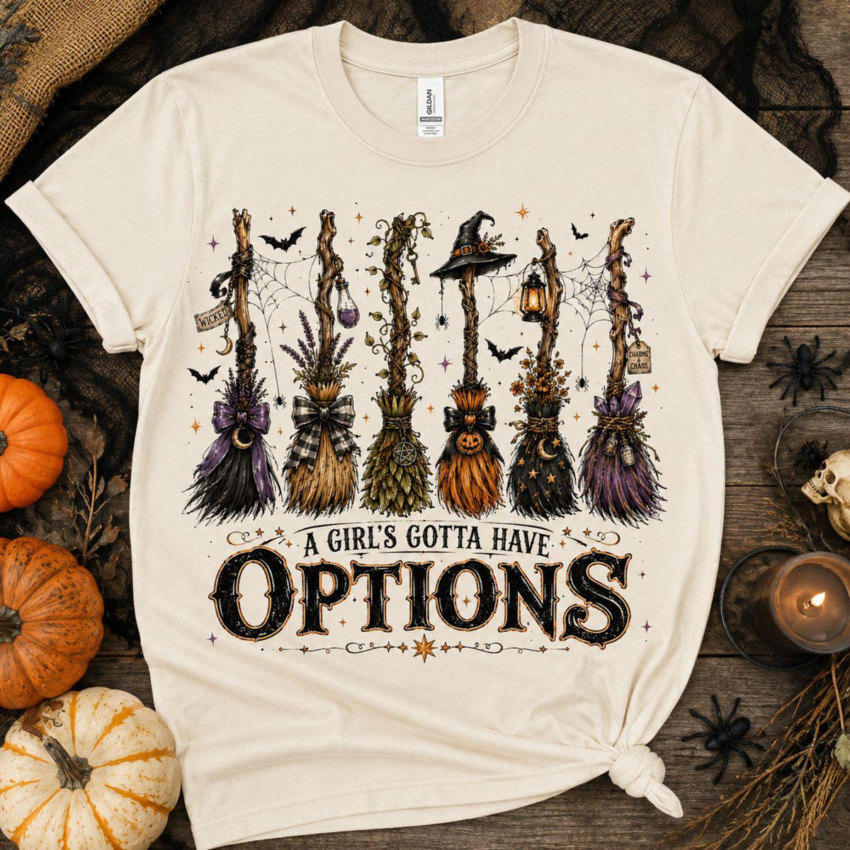 Comfort Colors A Girl Gotta Have Options Shirt Women, Witch Broom Halloween Spooky Witchy Fall Vintage Graphic Tee, Gift for Her Aesthetic