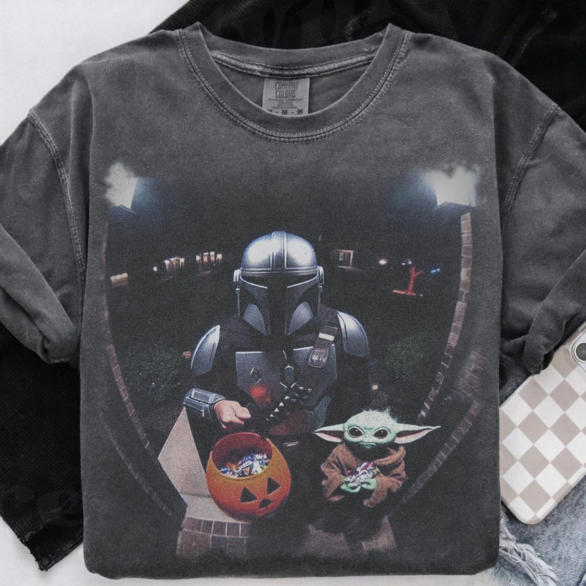 Vintage Star Wars Halloween Shirt Mando  Baby Yoda Gildan Youth Tee Disney Meme Graphic Tee Hip Hop Trip Wear Star Wars Gift