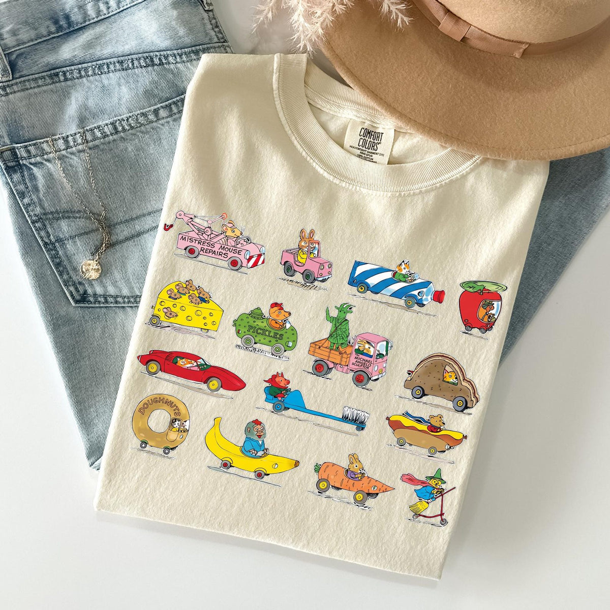 Richard Scarry Busytown Shirt Retro Cars and Trucks Tee Cute Nostalgic Cartoon TShirt Vintage Kid Lit Tee Teacher Gifts Comfort Color