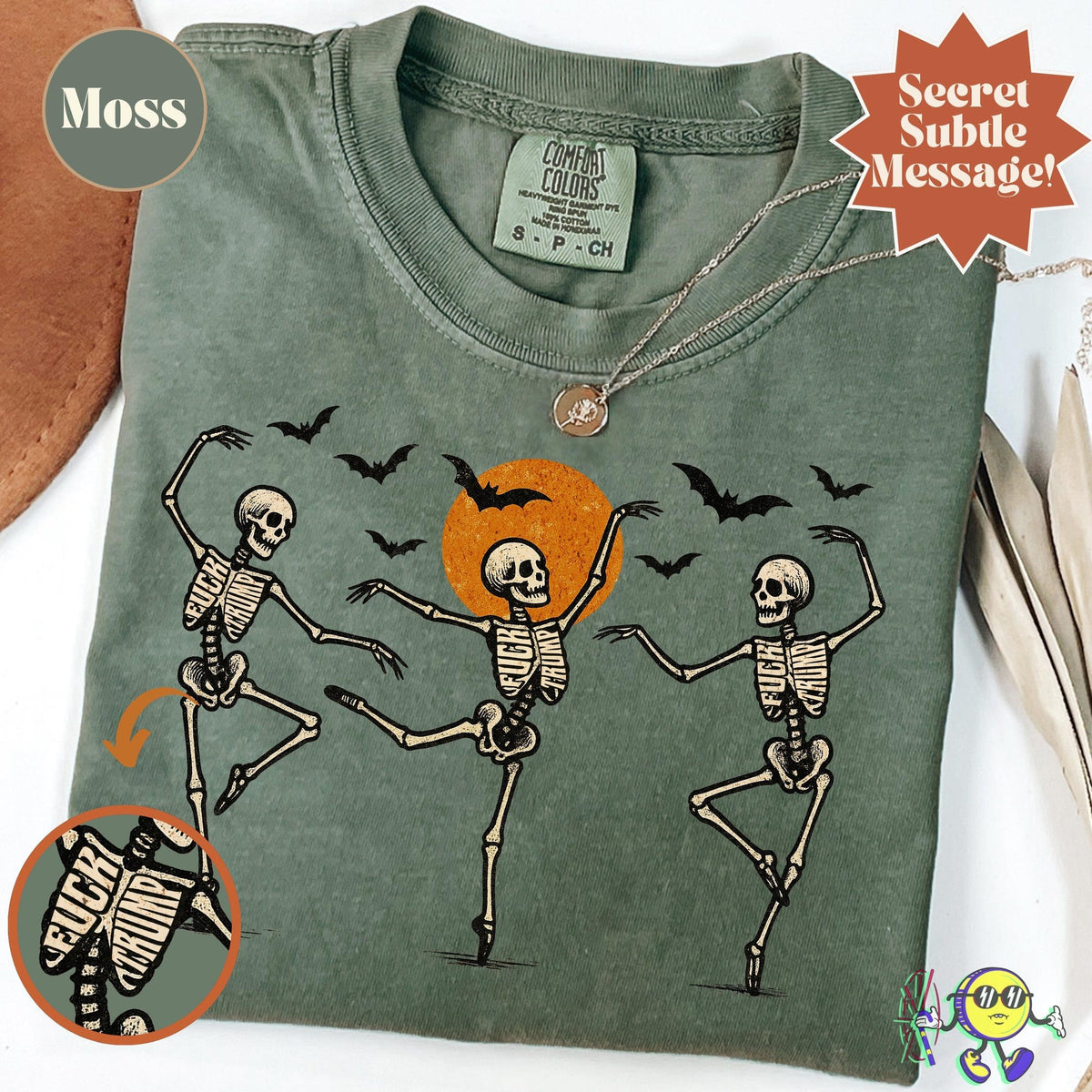 Subtle Fuck Trump Dancing Skeleton Liberal Halloween shirt Secret Message Anti Trump Fall Tee Spooky Liberal Fall Shirt