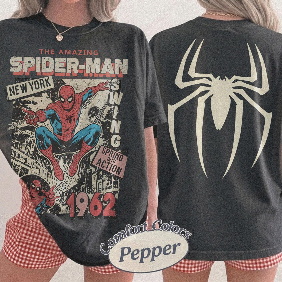Vintage Amazing SpiderMan Comfort Colors Shirt Retro Marvel Comics Cover Tee MCU Fan Gift Pink Spiderman Graphic Shirt Marvel Trip Tees