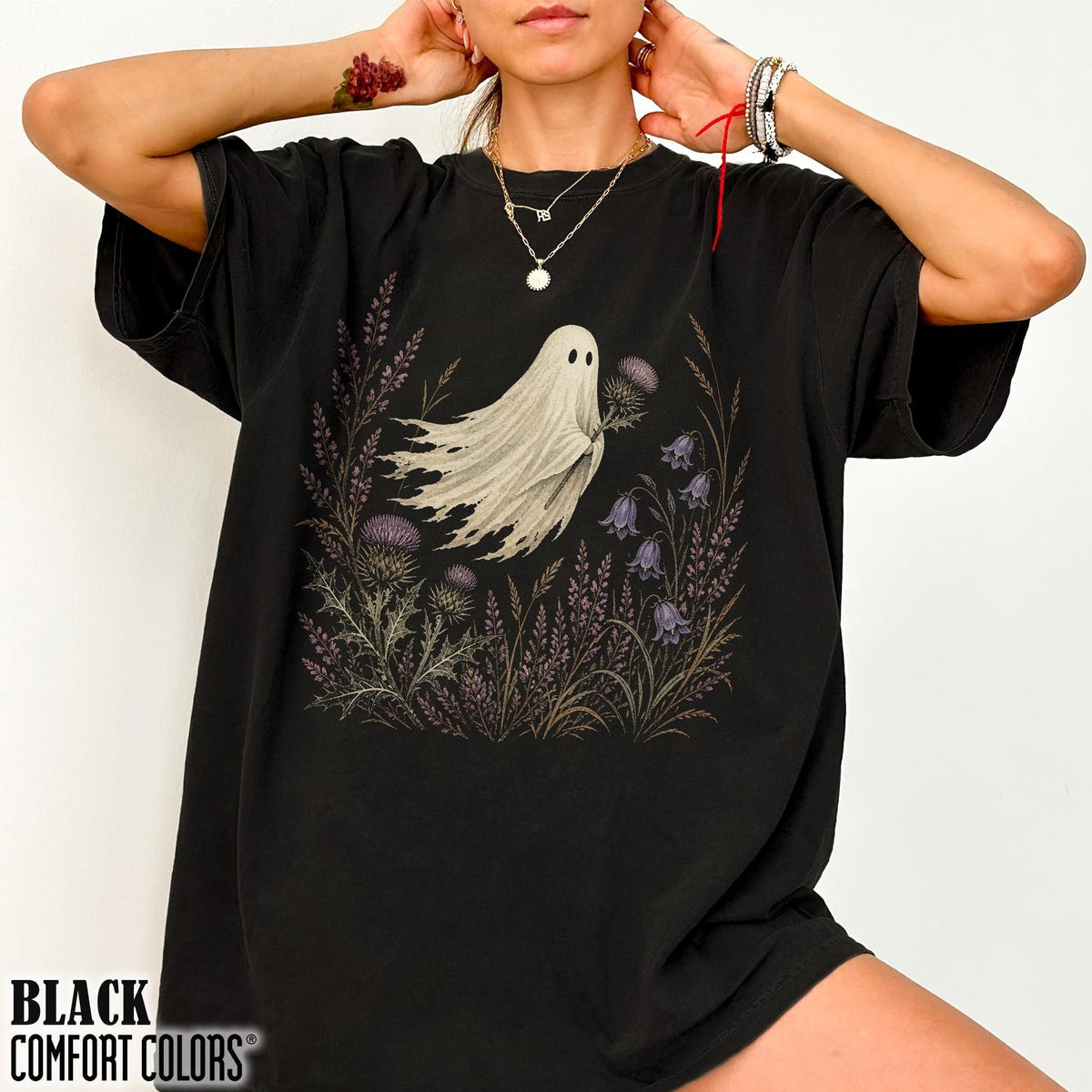 Thistle Ghost Floral Shirt Scottish Flower Botanical Vintage Halloween Tee Celtic Witchy Cottagecore Spirit Scotland Nature Spooky Fall Gift