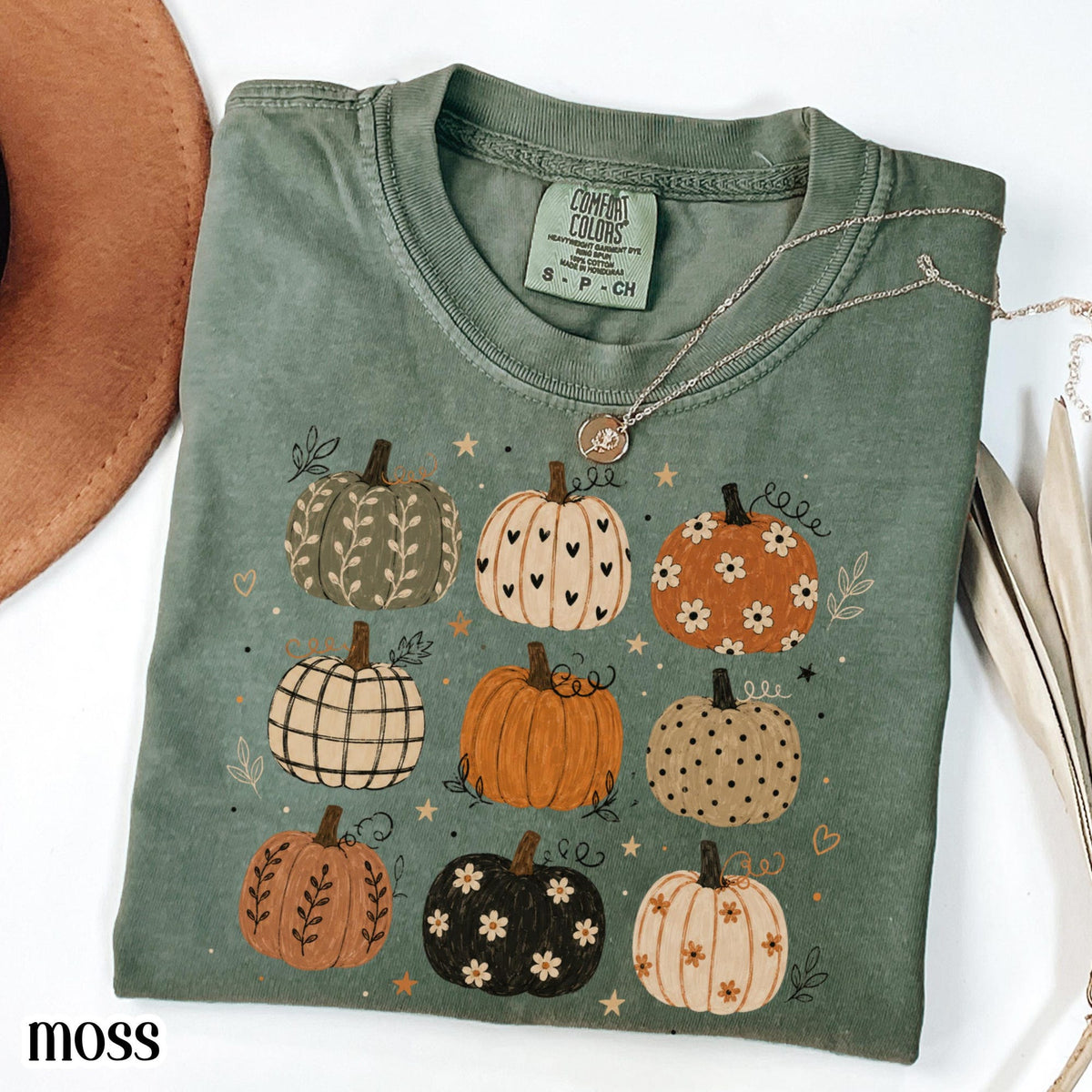 Boho Pumpkin Comfort Colors Shirt Cute Fall Pumpkin Pattern Tee Autumn Aesthetic Cottagecore Harvest Season TShirt Thanksgiving TShirt