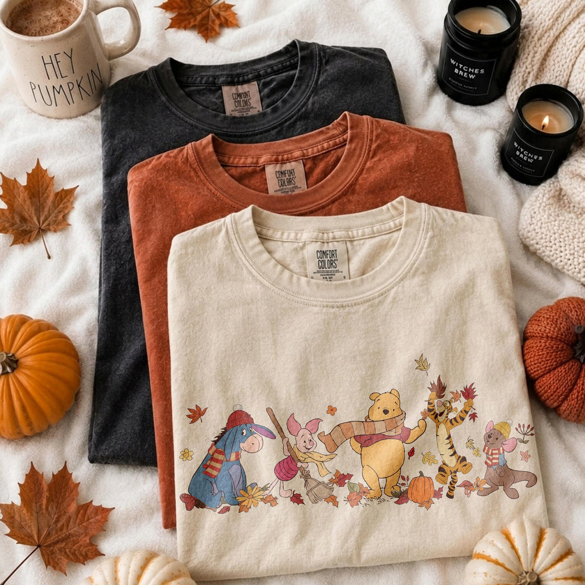 Comfort Colors Retro Winnie the Pooh Fall Shirt Women, Pooh and Friends Pumpkin Thanksgiving Disneyland Autumn Graphic Tee, Gift for Her Aesthetic