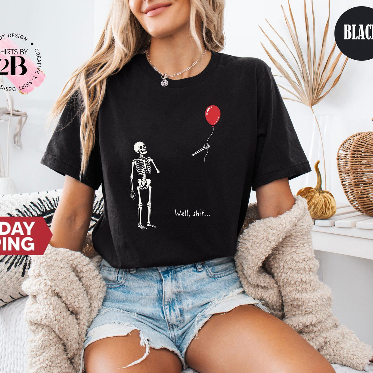 Well Shit Skeleton Shirt Skeleton Lost Balloon Tee Halloween Tee Gothic Sarcastic Gift