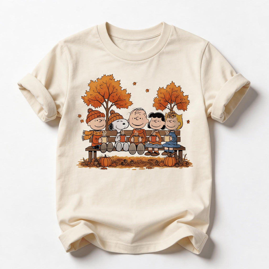 Cute Autumn Cartoon Friends Shirt or Sweatshirt Cozy Fall Coffee Graphic Tee Pumpkin Harvest Sweatshirt Thanksgiving Fall Season Gift