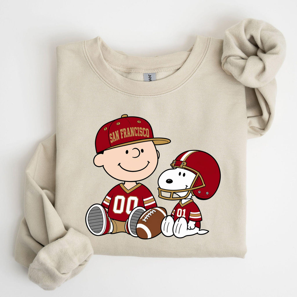 Comfort Colors San Francisco Football Snoopy Shirt Women, Cute Kids Holiday Game Day Charlie Brown Cartoon Graphic Tee, Christmas Fan Gift for Her Aesthetic