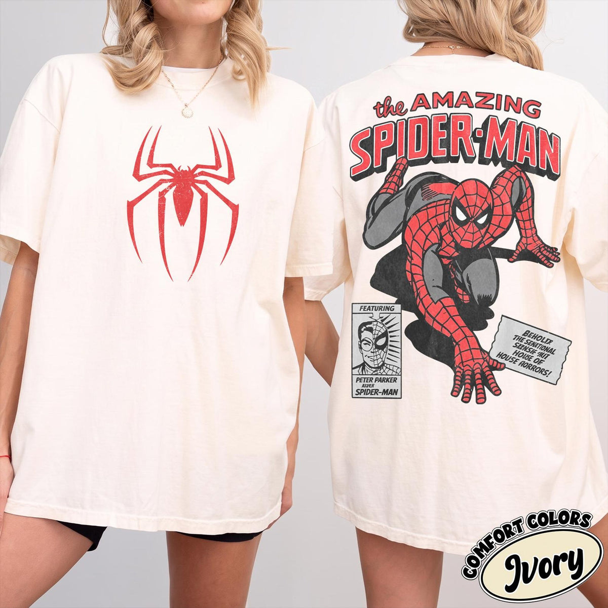 Comfort Colors Spider Man Two-Sided Shirt Women, Vintage Distressed Marvel Comic Book Y2K Graphic Tee, Superhero Fan Gift for Her Aesthetic