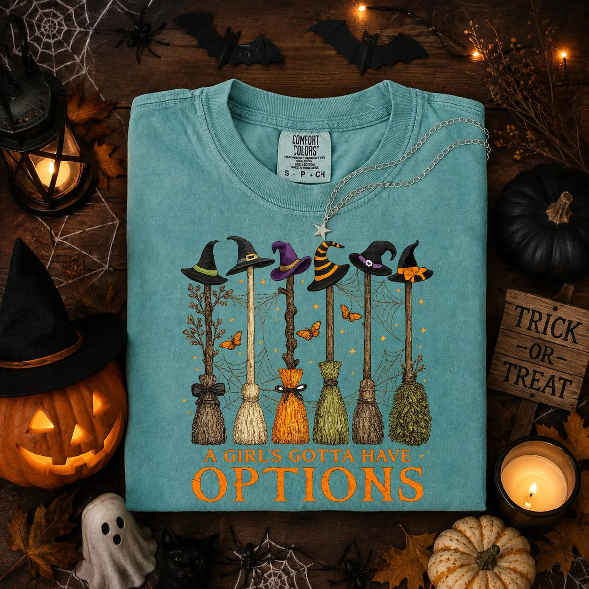 Comfort Colors A Girl Gotta Have Options Witch Broom Shirt Women, Funny Halloween Witch Spooky Season Outfit Graphic Tee, Gift for Her Aesthetic