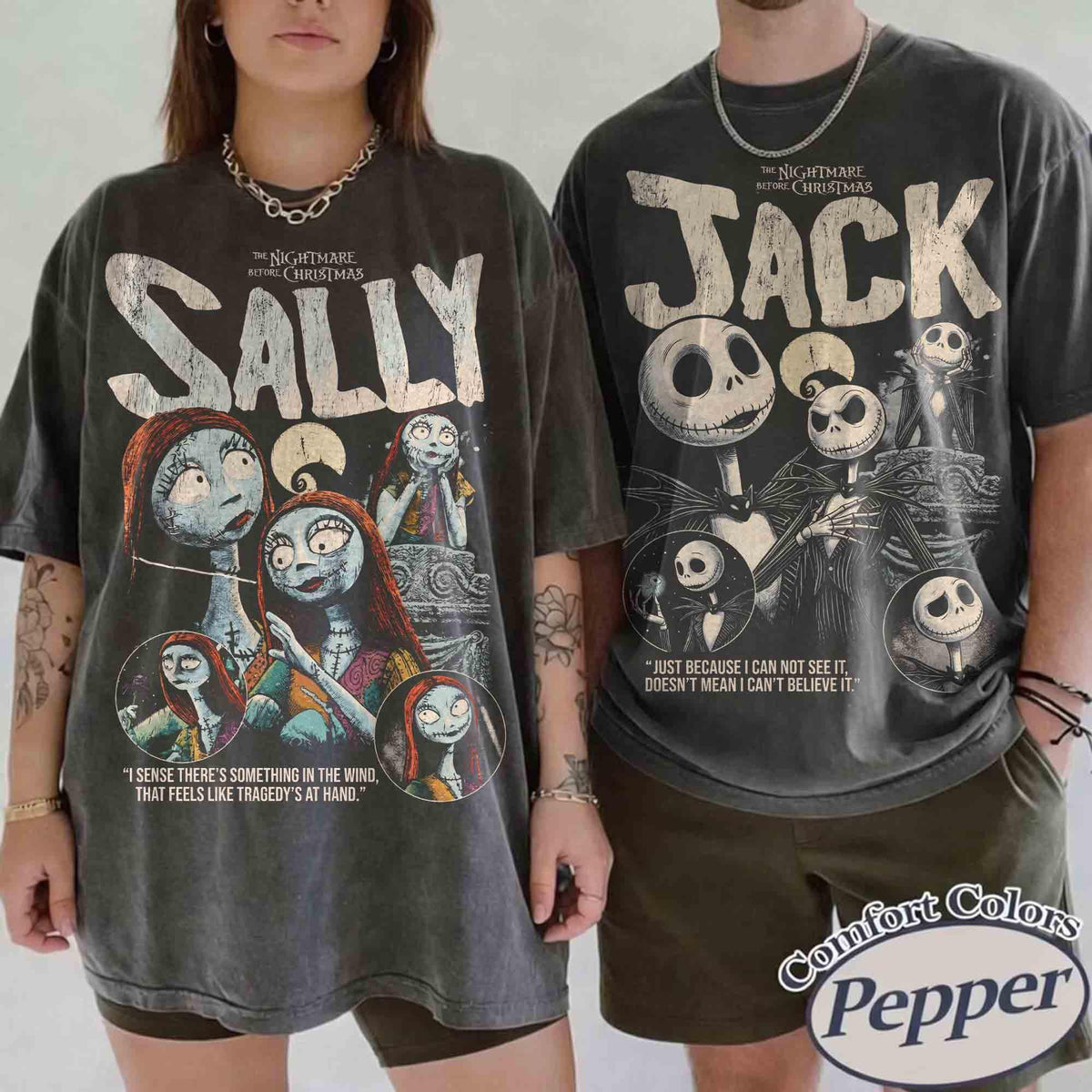 Comfort Colors Jack And Sally Matching Couples Shirts Vintage Nightmare Before Christmas Halloween Tee Disney Spooky Season Balloon Shirt