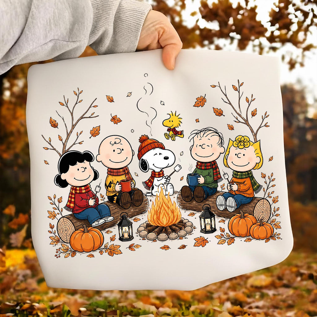 Comfort Colors Peanuts Fall Campfire Shirt Women, Snoopy Friends Autumn Camping Cozy Pumpkin Halloween Cartoon Graphic Tee, Gift for Her Aesthetic