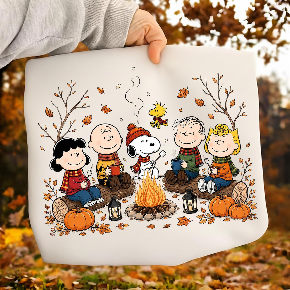 Comfort Colors Peanuts Fall Campfire Shirt Women, Snoopy Friends Autumn Camping Cozy Pumpkin Halloween Cartoon Graphic Tee, Gift for Her Aesthetic