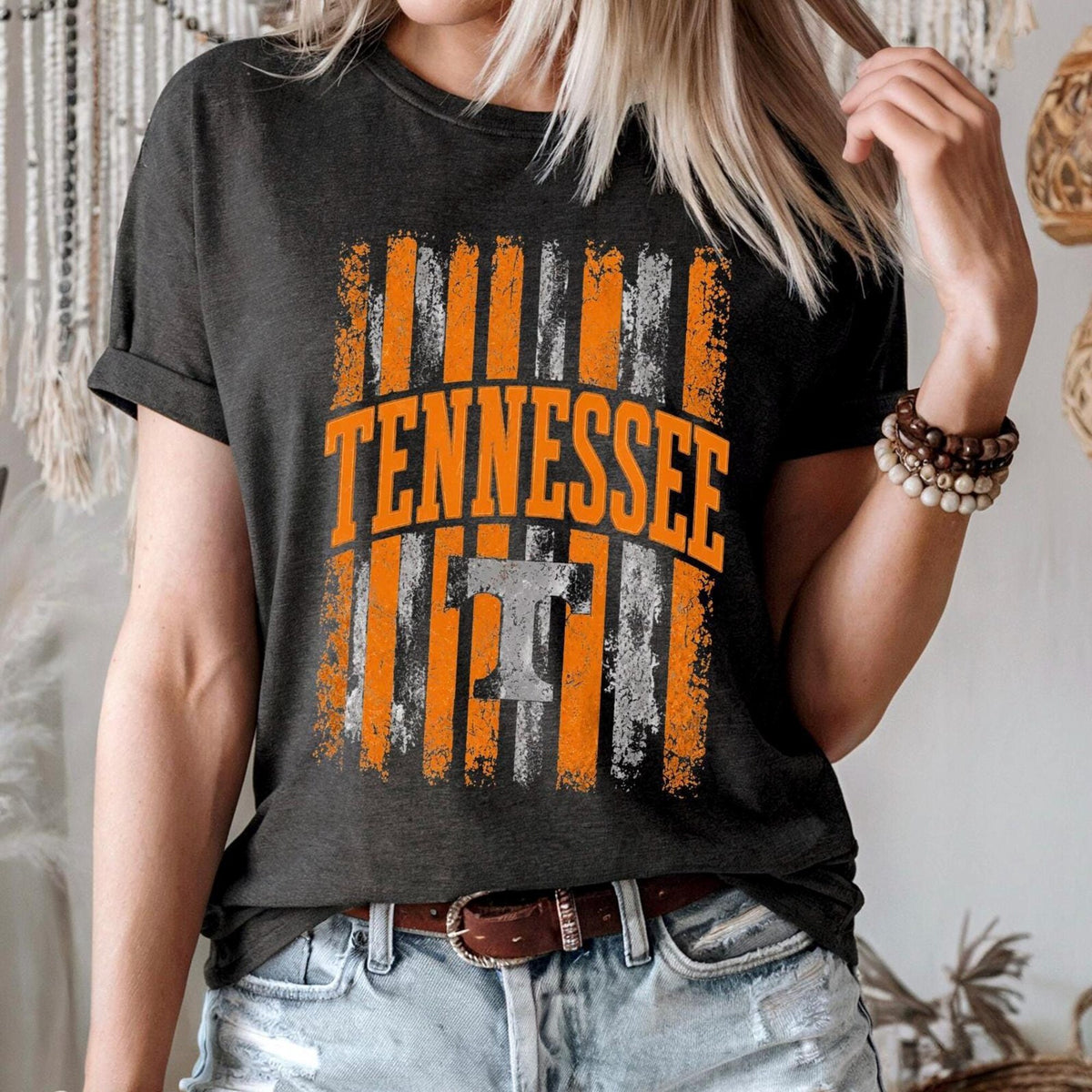 Comfort Colors Stripes Vintage Tennessee Game Day Shirt Women, Retro Volunteer State Distressed Collegiate Southern Graphic Tee, Fan Gift for Her Aesthetic