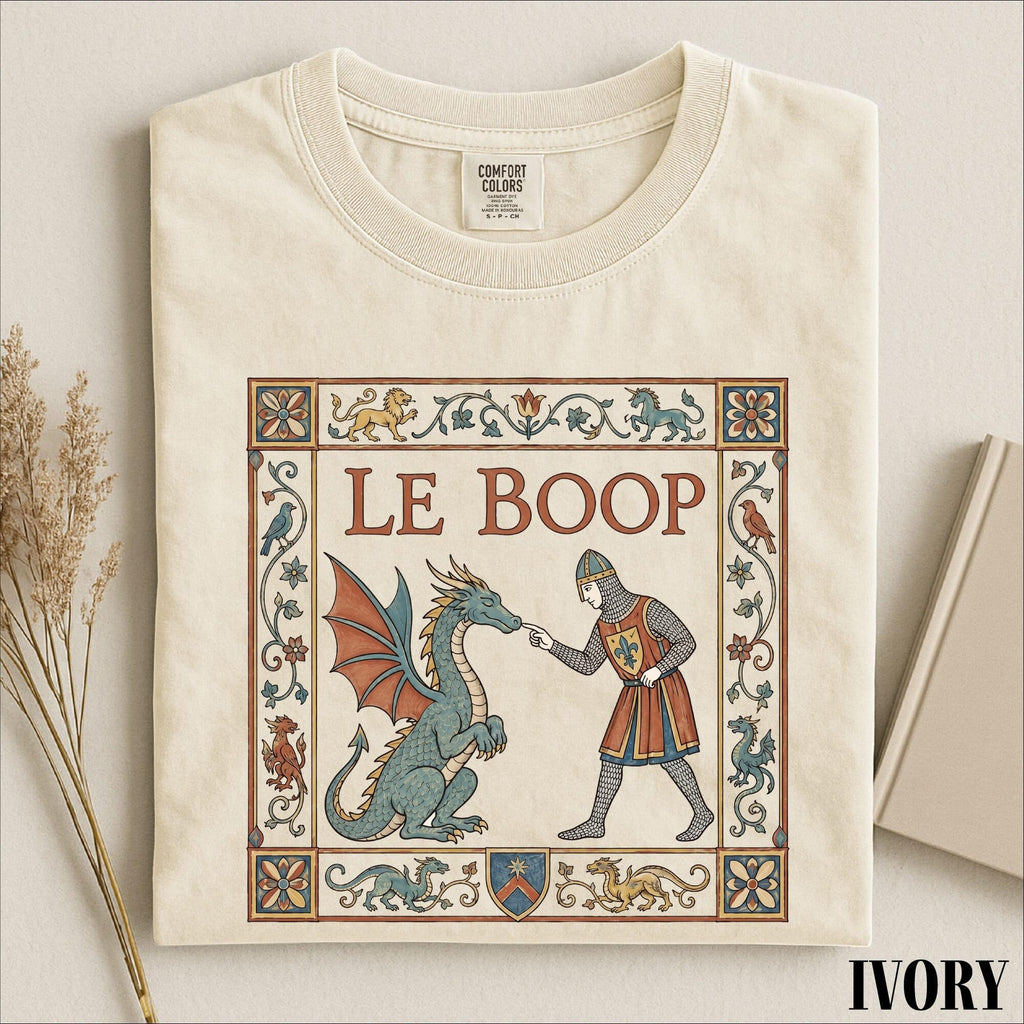 Le Boop Shirt Funny Dragon Knight Graphic Tee Medieval Fantasy Humor Comfort Colors TShirt Gift for Book Lovers and Fantasy Fans