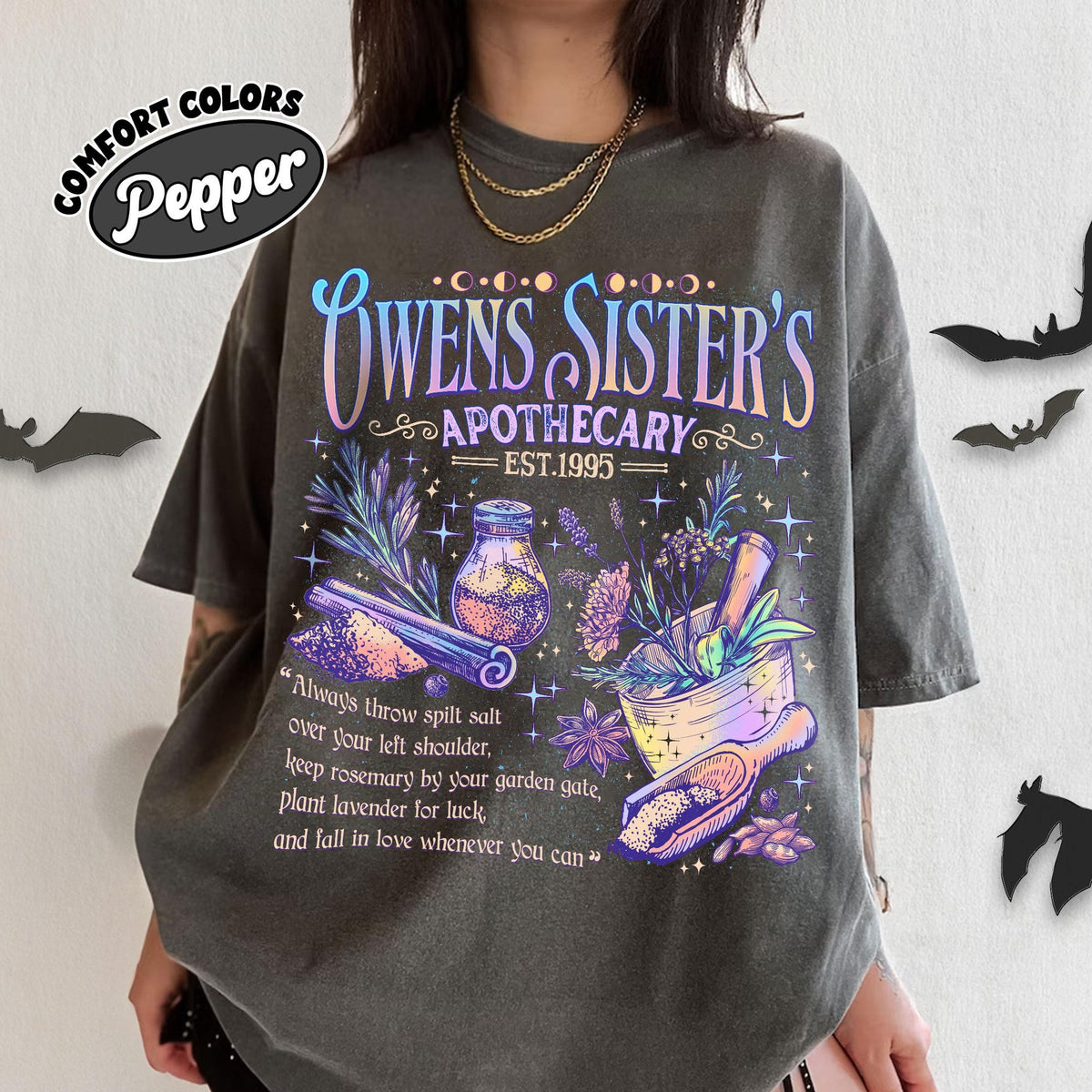 Comfort Colors Practical Magic Apothecary Shirt Women, Witchy Halloween Midnight Margaritas Cute Fall Spooky Graphic Tee, Gift for Her Aesthetic