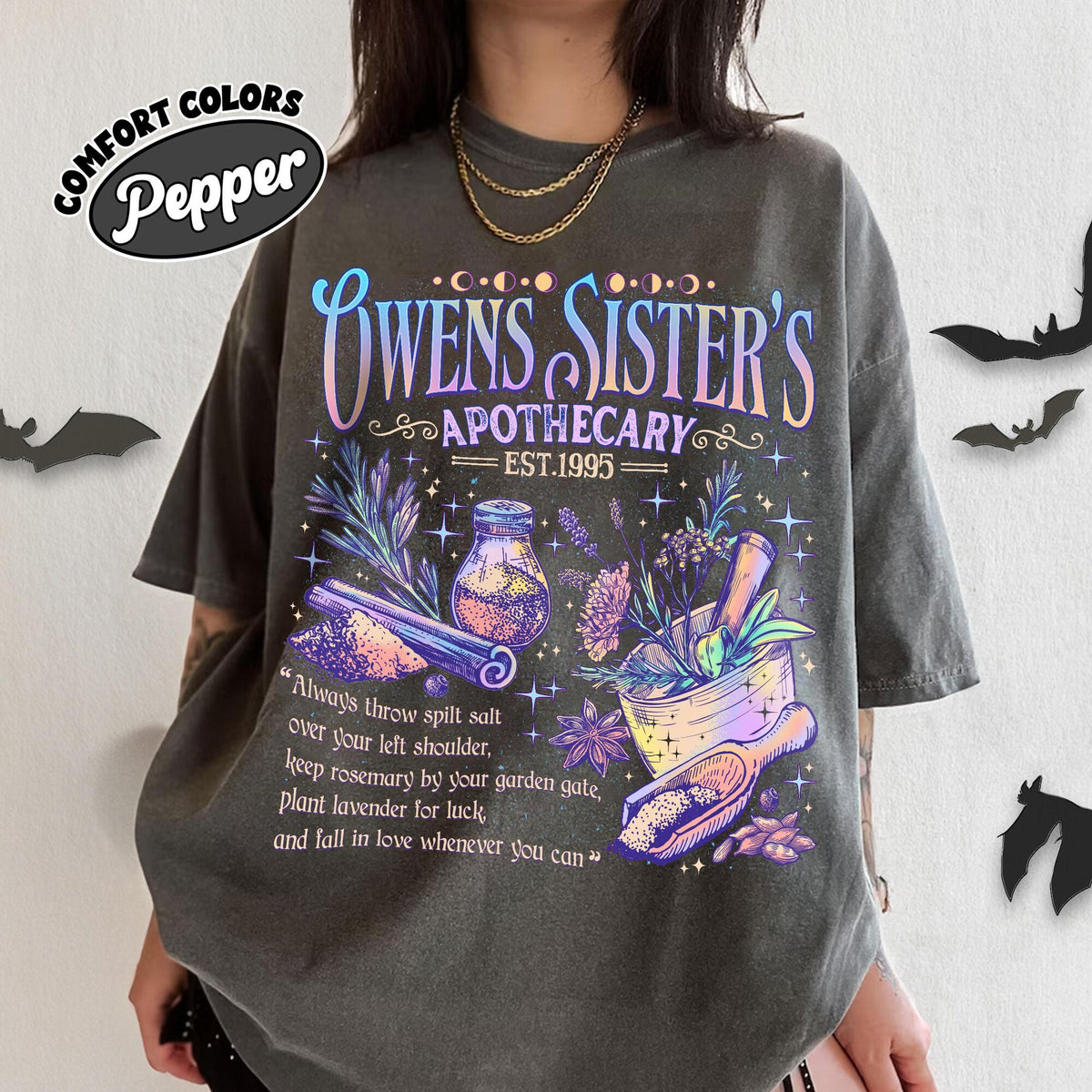 Comfort Colors Practical Magic Apothecary Shirt Women, Witchy Halloween Midnight Margaritas Cute Fall Spooky Owens Sisters Graphic Tee, Gift for Her Aesthetic